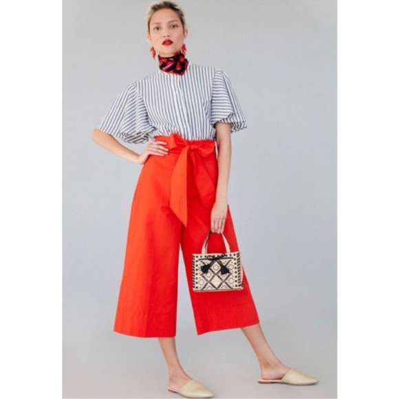 Kate Spade Coral Slub Cotton Culotte with Bow Accent Size 14 NWOT - Picture 7 of 12